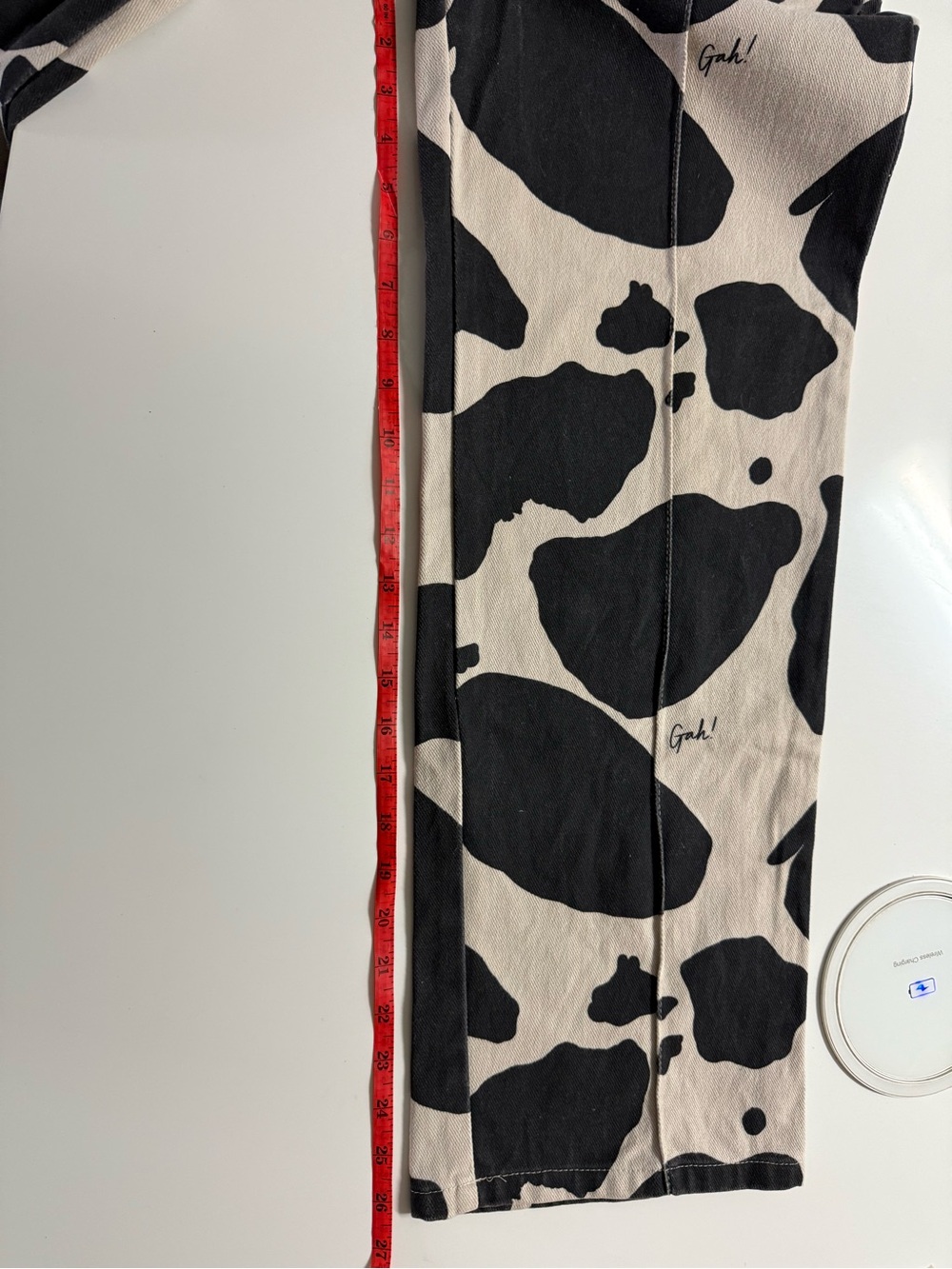 Lisa Says Gah Black and Cream Cow-Print Wide Leg Jeans - Picture 7 of 9